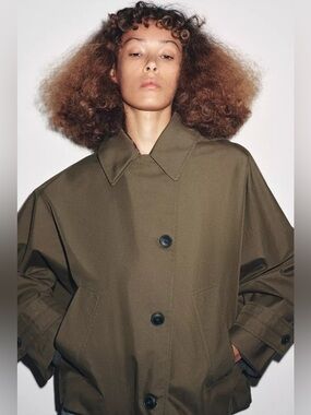 Zara Trench Coat Voluminous Hooded Water-Repellent Short Asymmetrical Hem Small